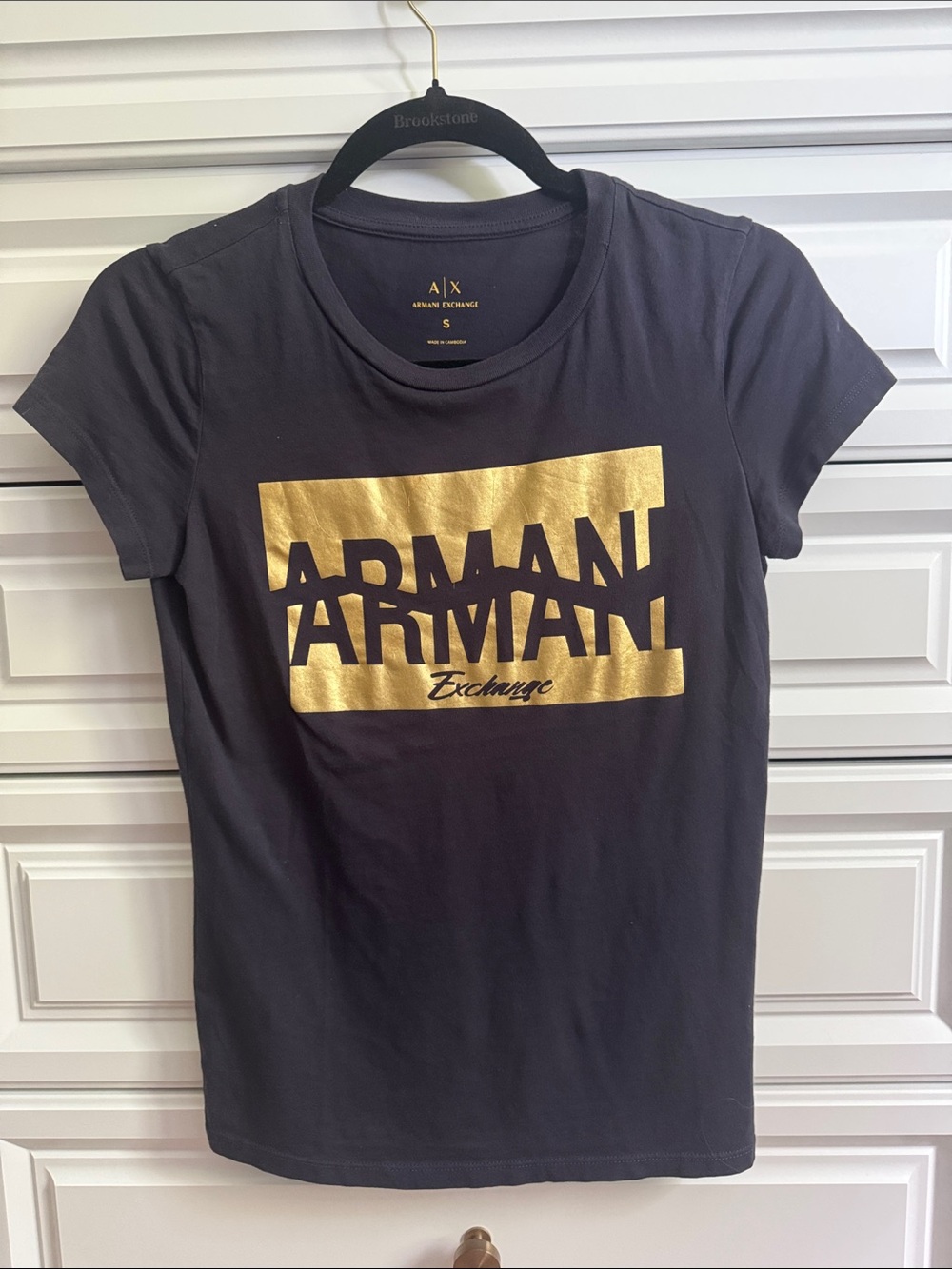 Armani Exchange Black Short-Sleeve Tee with Gold Logo